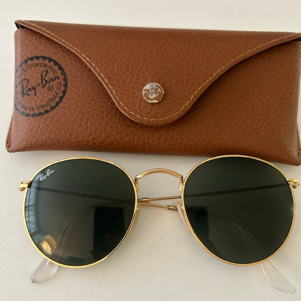 Ray-Ban Round Metal Sunglasses, Black & Polished Gold
